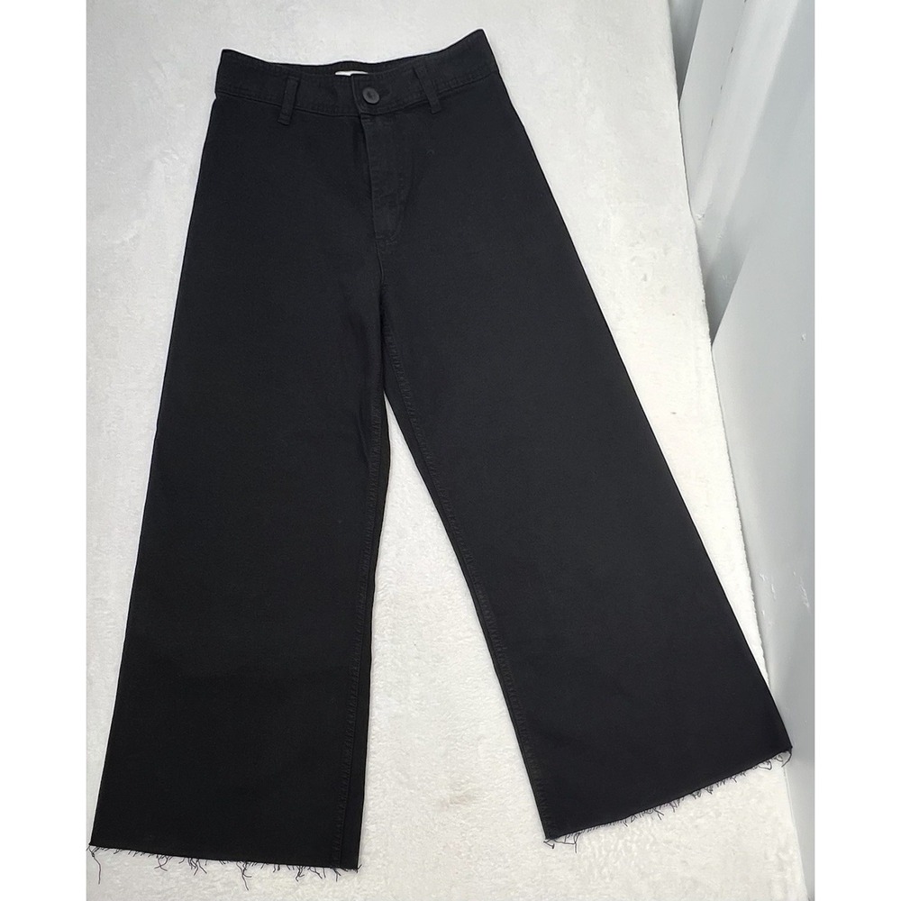 Zara Women Black Wide Leg Pants Size US 5 EUR 38 Raw Hem Crop Jeans Trousers
